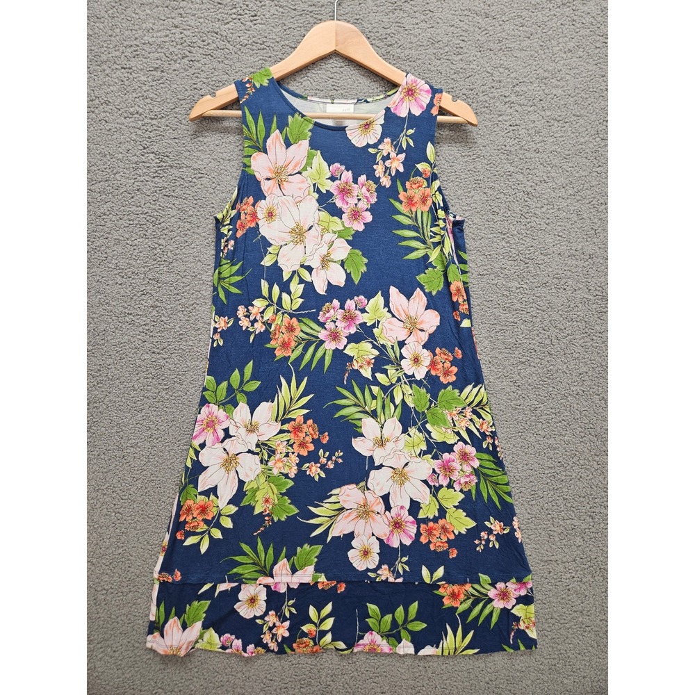 J. Jill Sleeveless Floral Shift Dress Small Petite Navy Blue Tiered Boho Summer
